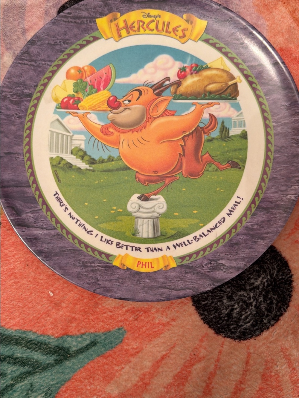 Disney Hercules Kids Plate with Orange Phil Artwork